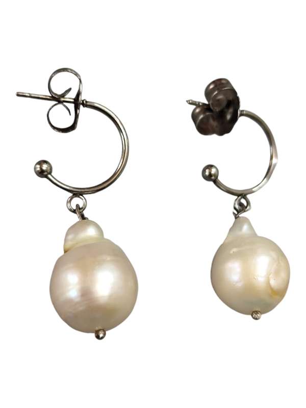 White Blister Pearl Earrings, 925 stud C- shaped Stud