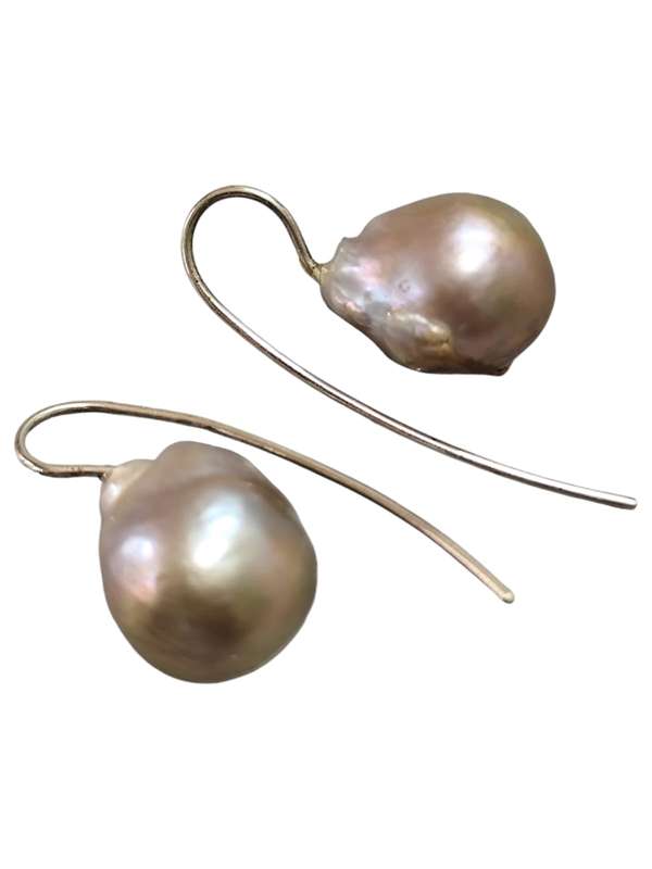 Rose color Blister Pearl Earrings, 925 Dangle Earrings