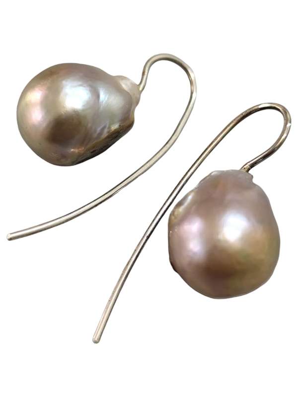 Rose color Blister Pearl Earrings, 925 Dangle Earrings