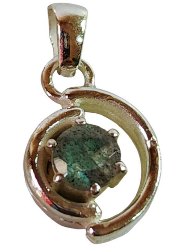 labradorite stone pendant in 925 silver, Round Brilliant cut 19mm, 925 bail included