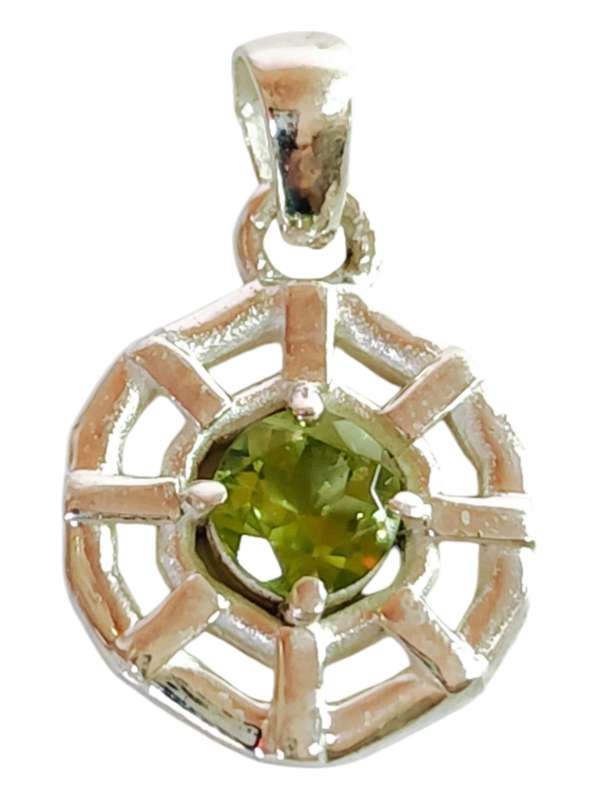 Peridot stone pendant in 925 silver, Round Brilliant cut 20mm, 925 bail included