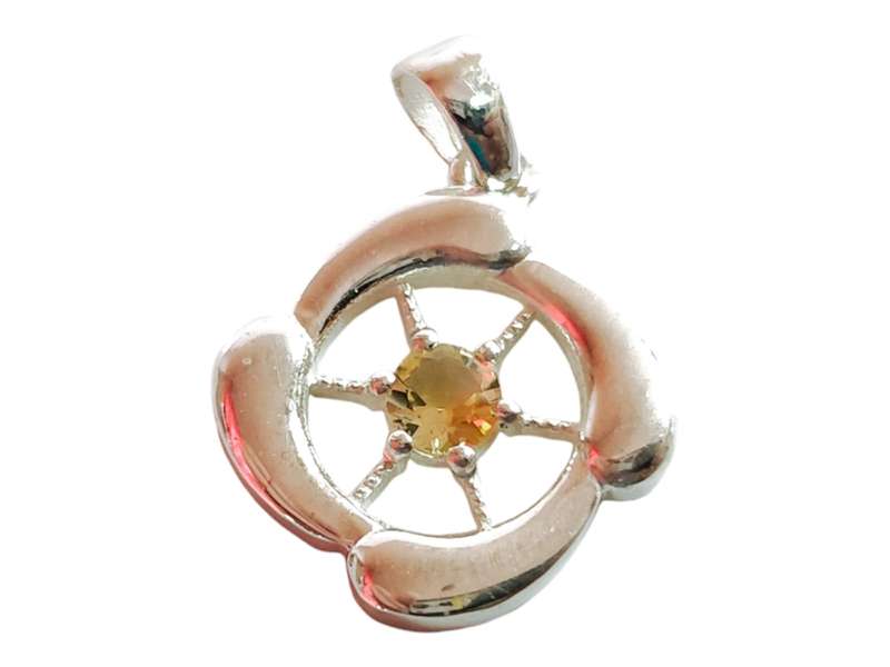 Citrine stone pendant in 925 silver, Round Brilliant cut, 20mm, 925 bail included
