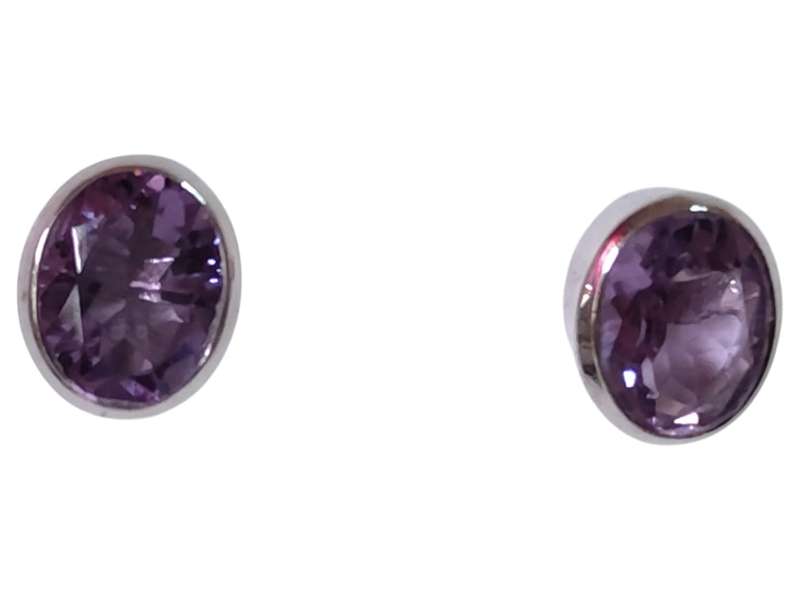 Amethyst gemstone, 925 stud earrings with Oval cut, 0.6 x 0.9cm