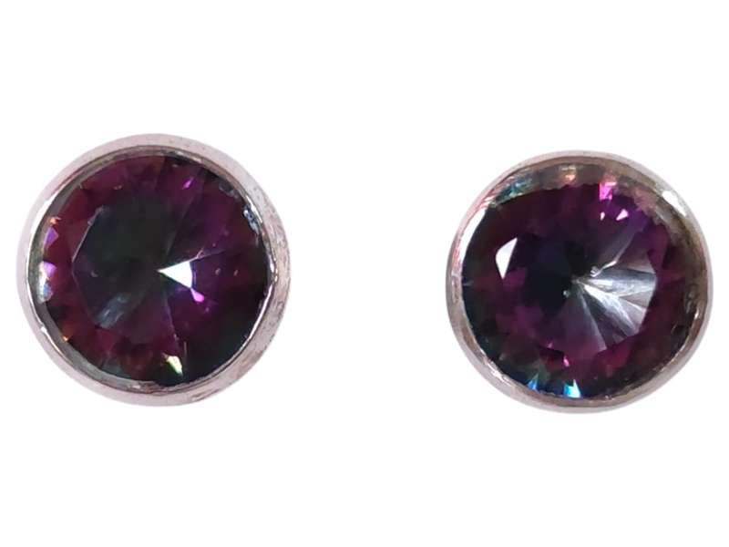 Mystic Topaz gemstone, 925 stud earrings with Round cut, 0.7cm