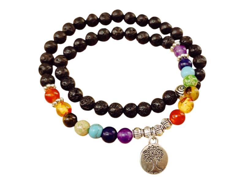 Tree of life chakra double layer lava bracelet to a choker, stretch cord