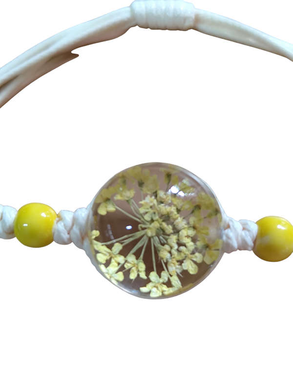 Dried flower dome bracelet, Yellow, adjustable
