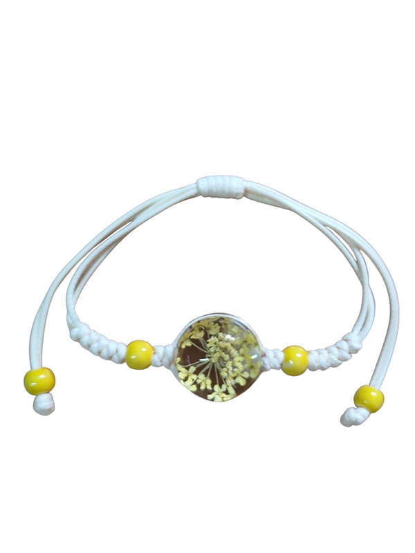 Dried flower dome bracelet, Yellow, adjustable