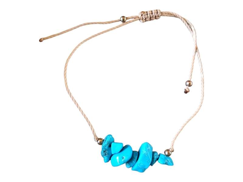 Chip bracelet on tan colour rope, Blue coloured Howlite, adjustable