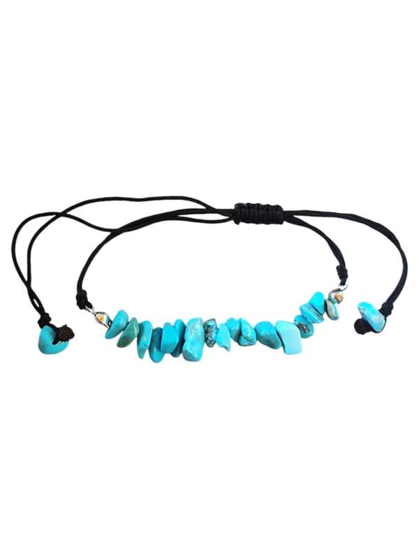 Chip bracelet on black rope, Turquoise coloured Howlite, adjustable