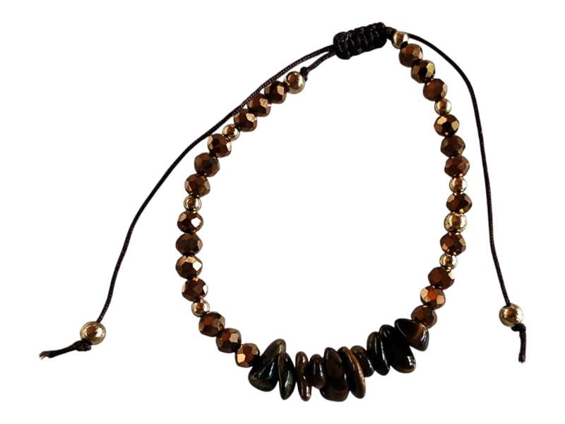 Tiger Eye chips w glass beads bracelet, adjustable