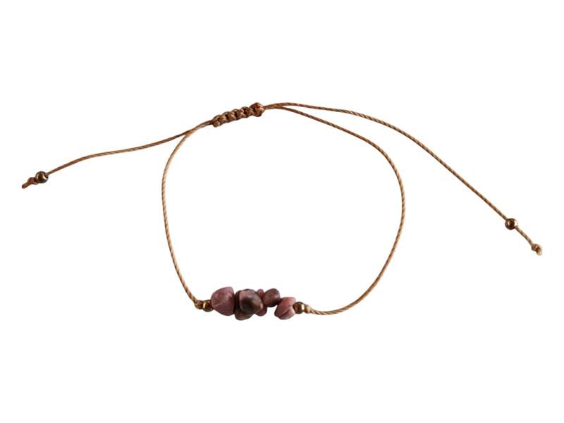 Rhodonite Chip bracelet on tan colour rope, adjustable