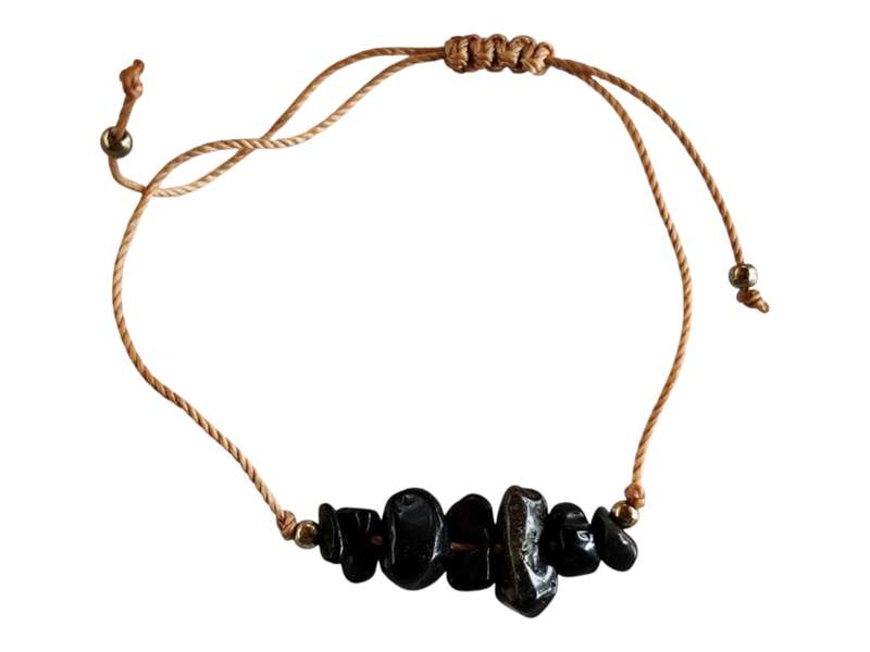 Black Obsidian Chip bracelet on tan colour rope, adjustable