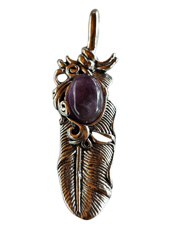 Feather cabochon pendant, Amethyst, 62mm