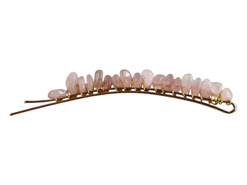 Rose Quartz chips hair clip, gold base