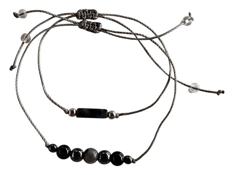 Couple bracelet set, Grey and Black, adjustable