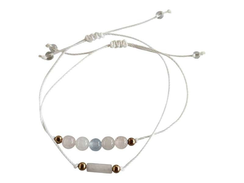 Couple bracelet set, white, pink & sky blue, adjustable