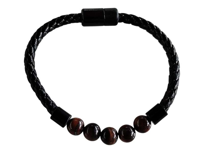 Red Tiger Eye braded cord bracelet, magnetic clasp