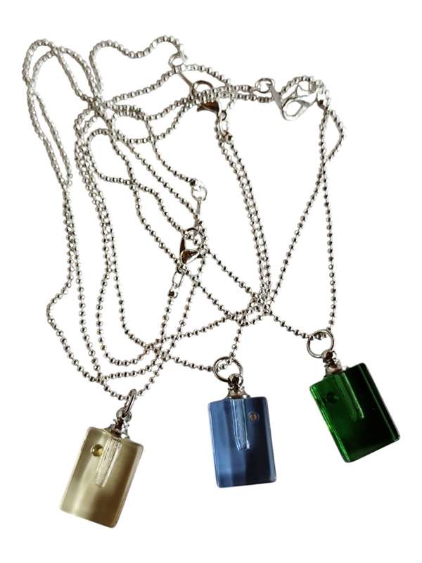 Glass vial pendant, Assorted, Rectangle, 25 x 13mm, chain not included