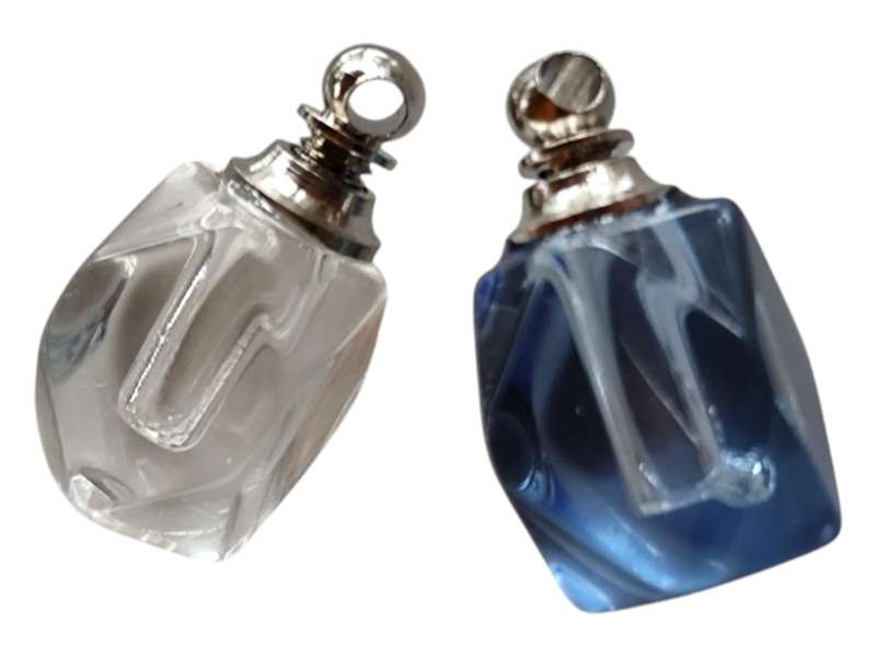 Glass vial pendant, Assorted, faceted, 19 x 9mm