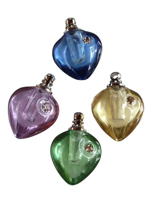 Glass vial pendant, Assorted, heart, 22 x 17mm