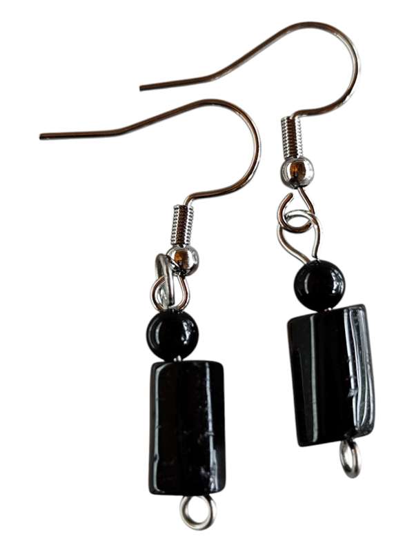 Obsidian beads drop earrings, 4cm incl. hook