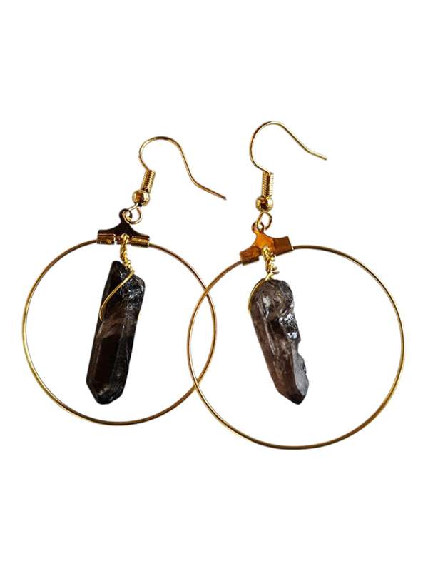 Smoky brown crystal hoop earrings, 55mm incl. hook