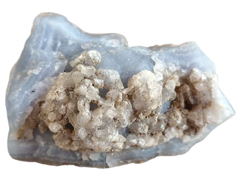 Blue lace agate cluster with calcite on top, Malawi, 7 x 3.5 x 3.4cm