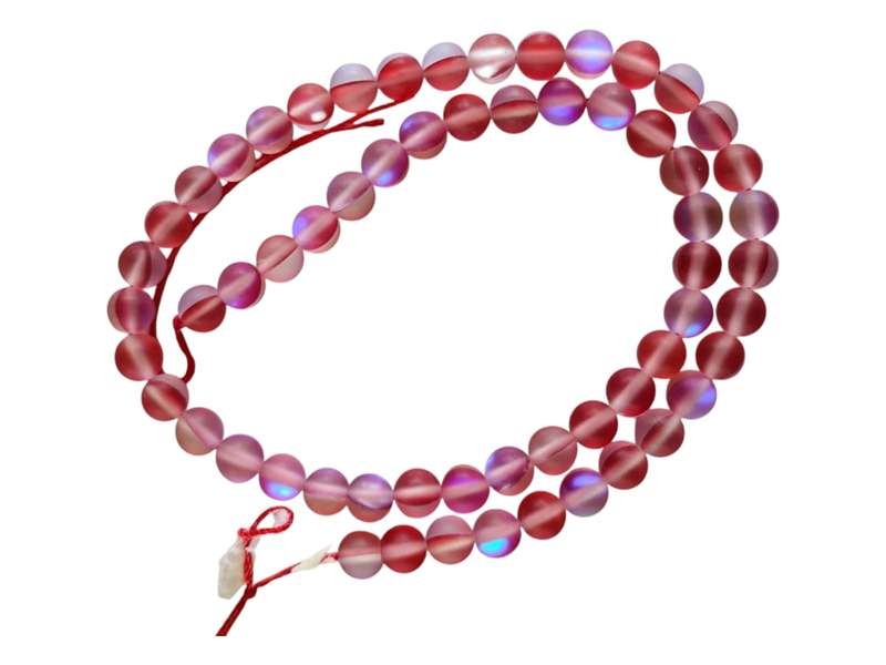 Frosted Pink and Red Aura, Glass bead string, Round, 6.5mm