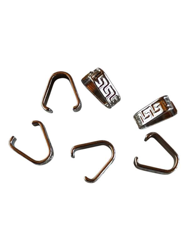 6 x Stainless steel bail with Greek pattern design, 3.3 x 8.8mm