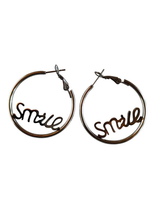 Smile Stainless Steel hoop earrings, Silver, 35mm