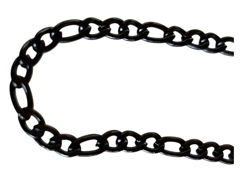Black Stainless steel Figaro chain w clasp, 4mm, 60cm,