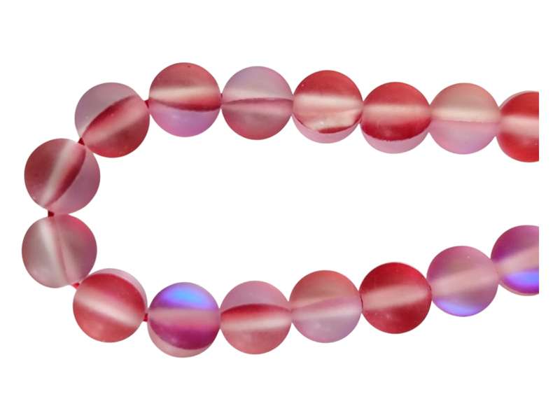 Frosted Pink and Red Aura, Glass bead string, Round, 6.5mm