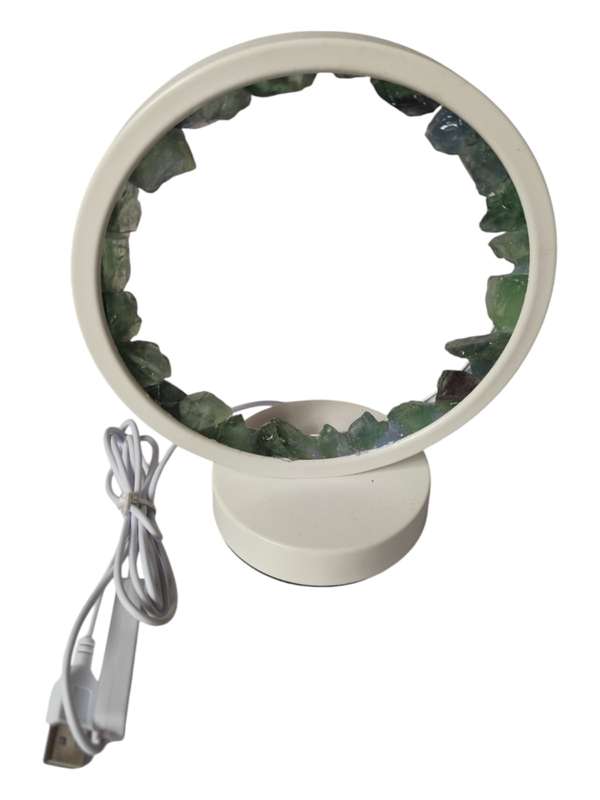 LED Ring night light w rough crystals, Fluorite, USB