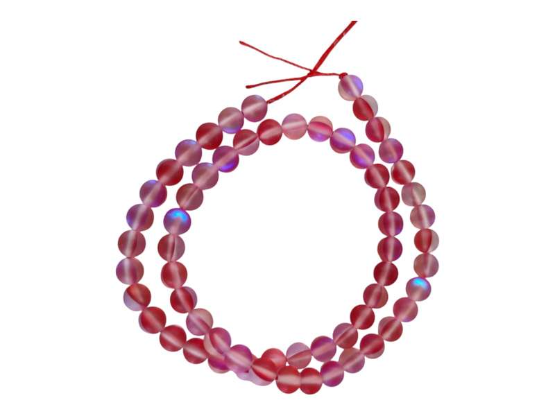 Frosted Pink and Red Aura, Glass bead string, Round, 6.5mm