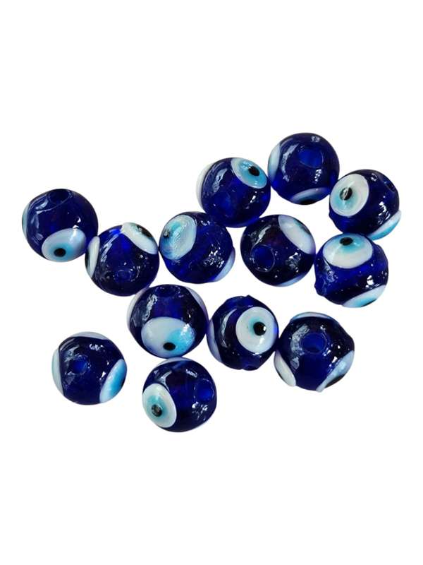 Evil eye with light blue iris around pupil glass bead, blue, 10mm