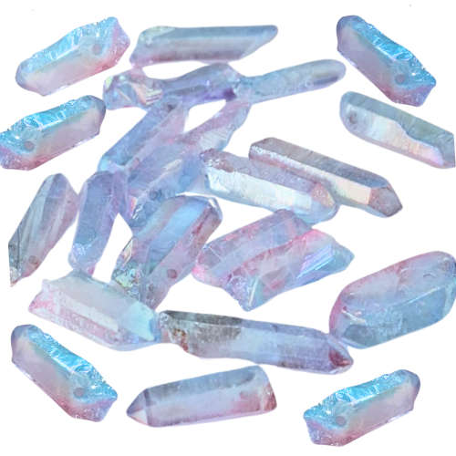 Blue to pink Aura Quartz crystal with hole, 15-30mm
