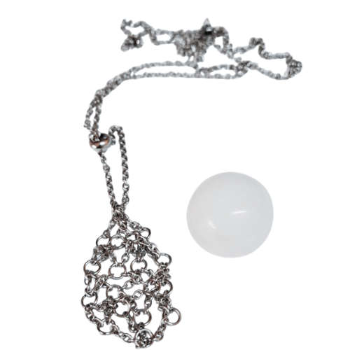 Tumbled Quartz trapped in chain net necklace, Stainless steel, 60+5cm