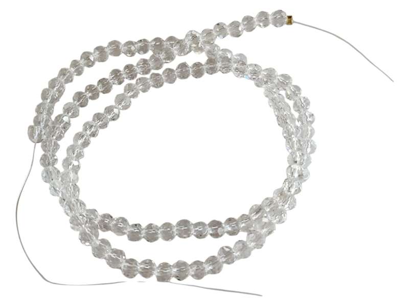 Glass bead string, faceted, rondelle, 4 x 3mm, clear, 40cm