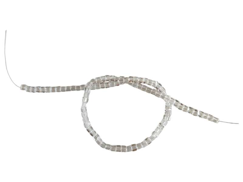 Glass bead string, faceted, cubes, 4.3 x 4.3 x 4mm, clear, 39cm