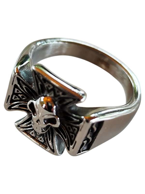Stainless steel Gothic Maltese cross statement ring, Assorted sizes