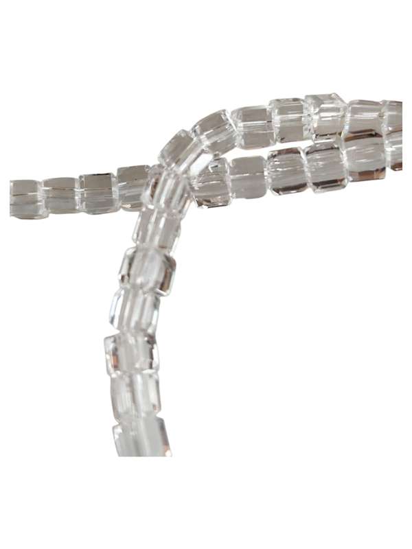 Glass bead string, faceted, cubes, 4.3 x 4.3 x 4mm, clear, 39cm