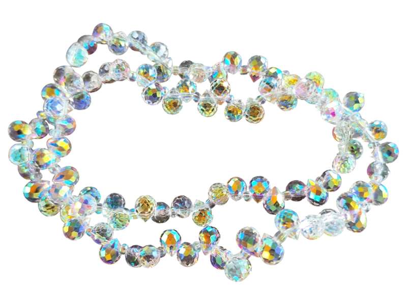 Glass bead string, faceted, Tear drop, clear AB, 0.5 x 0.8cm bead, 1.2 x 50cm strand