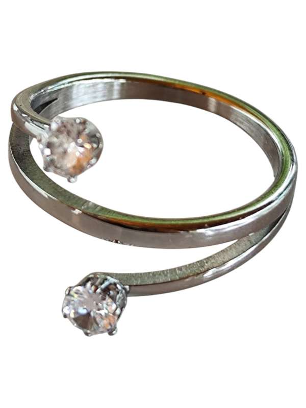 Stainless steel ring with twin brilliant cut rhinestone, assorted sizes