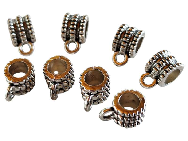8 x Tube bail w ring, rib pattern design, 5.5x10mm, 4mm hole