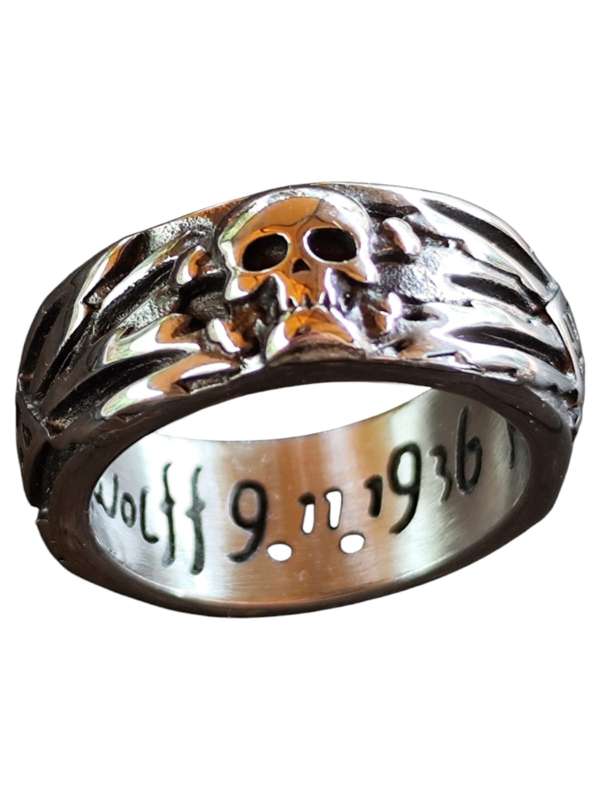 Stainless steel skull ring, assorted sizes, 0.8cm band