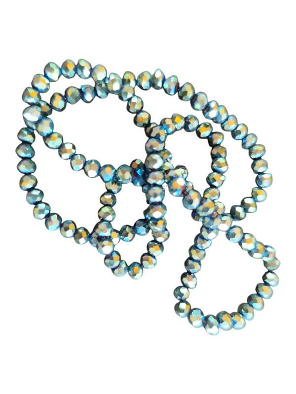 Glass bead string, faceted, rondelle, 3x4mm, Blue to green aura, 40cm