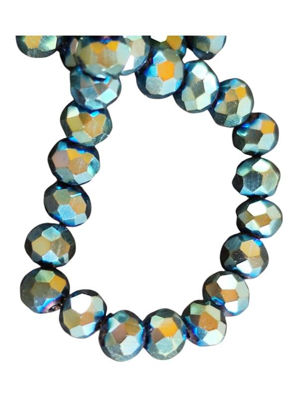 Glass bead string, faceted, rondelle, 3x4mm, Blue to green aura, 40cm