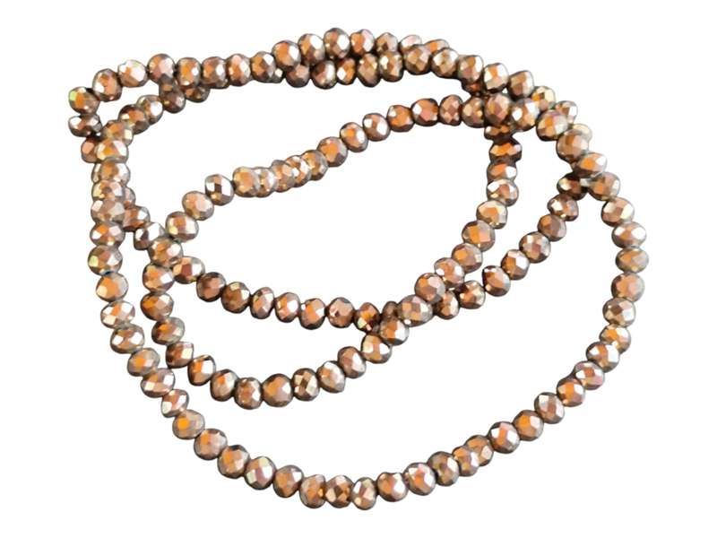 Glass bead string, faceted, rondelle, 4x3mm, Metallic chocolate brown, 42cm