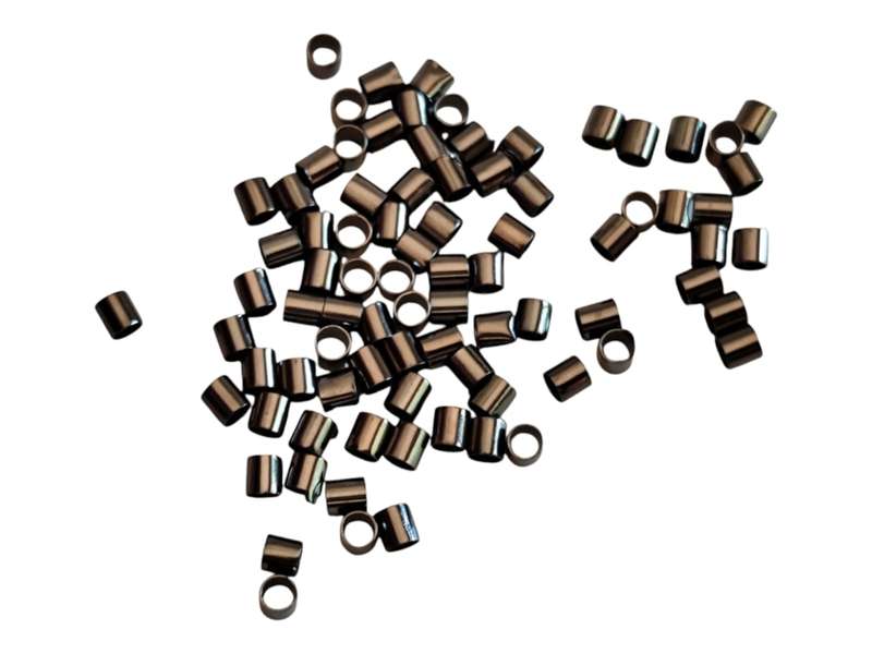 100 x Gunmetal colour Tube shaped crimps, Base metal, 1.9 x 2mm, 1.5mm diameter hole