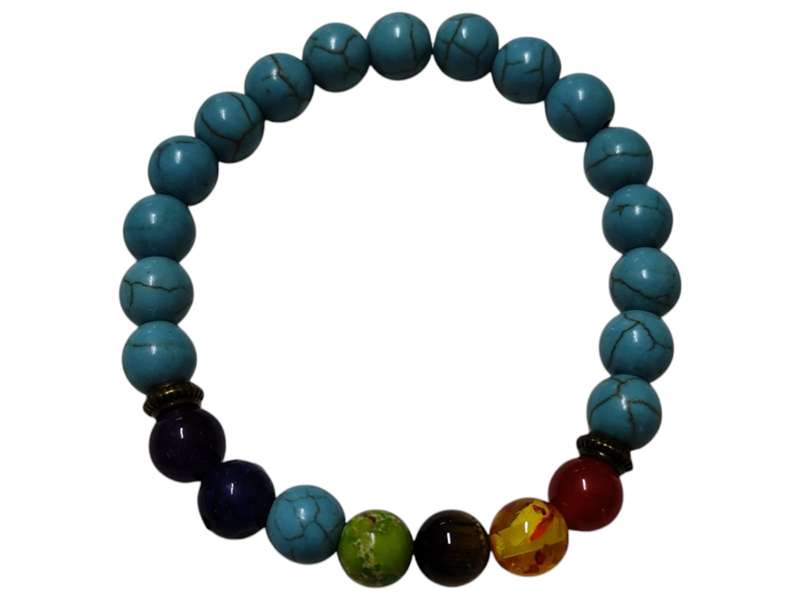 Blue Howlite with chakra bracelet with two bronze spacers, stretch cord